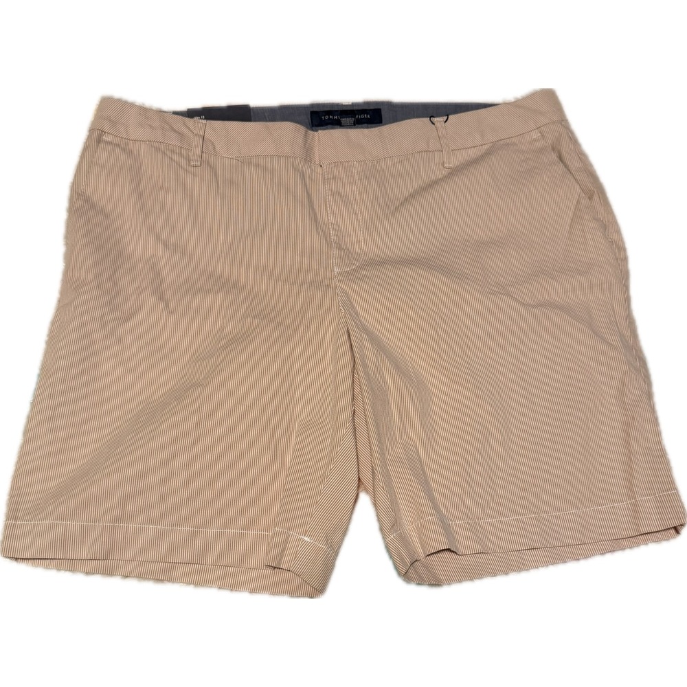 Tommy Hilfiger Hollywood Shorts Womens 12 Tan White Pinstripe 9in J8SWN236 NWT